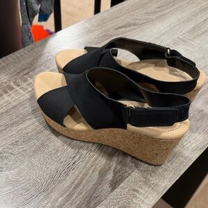 Clarks Black and Tan Wedge Sandals